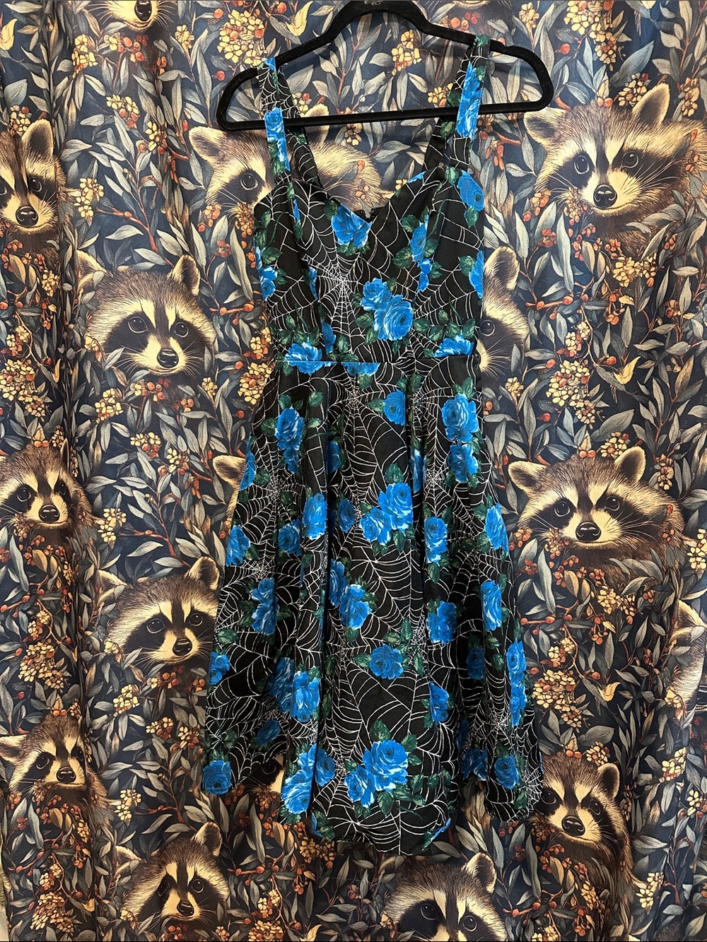 Vixen By Micheline Pitt Blue Roses Spiderweb Swing Dress Size Medium M